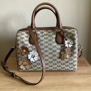 Michael Kors Brown and Cream Floral Duffel